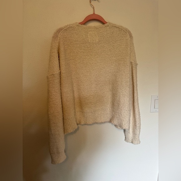 NEW We the Free People Theo V Neck Drop Shoulder Sweater Cream Fuzzy Large NWOT - Picture 8 of 10